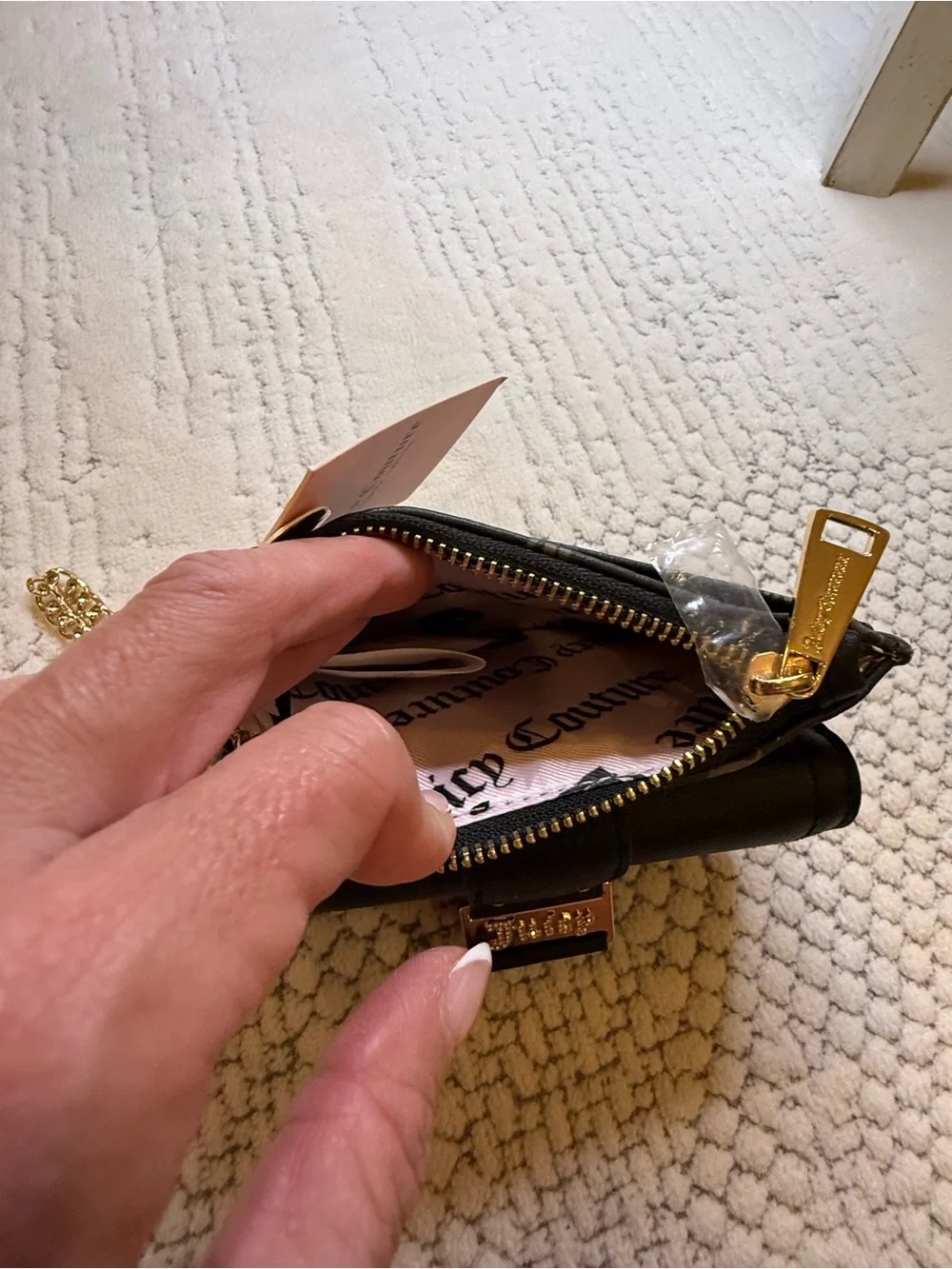 Juicy Couture Black Leather Card Wallet with Gold Plate